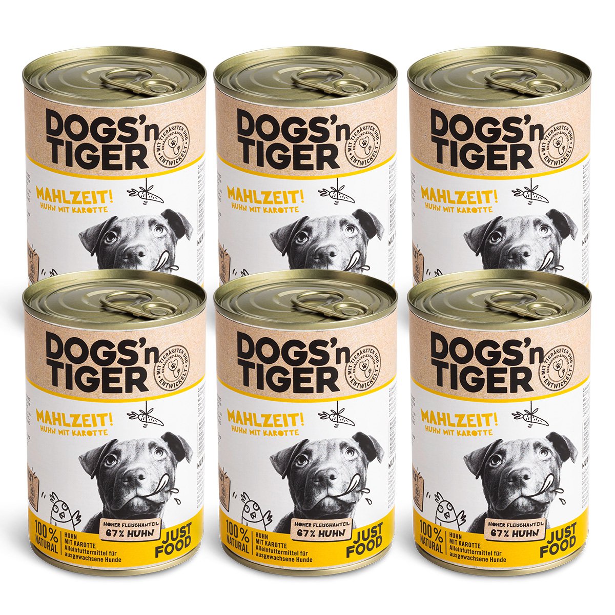 Dogs’n Tiger Adult Premium Hundefutter, Nassfutter, Getreidefrei, Mahlzeit, Huhn & Karotte Dogs'n Tiger