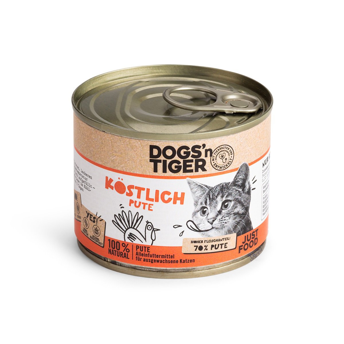 Dogs’n Tiger Adult Premium, Katzenfutter, Köstlich, Nassfutter, Getreidefrei, Pute & Leinöl Dogs'n Tiger