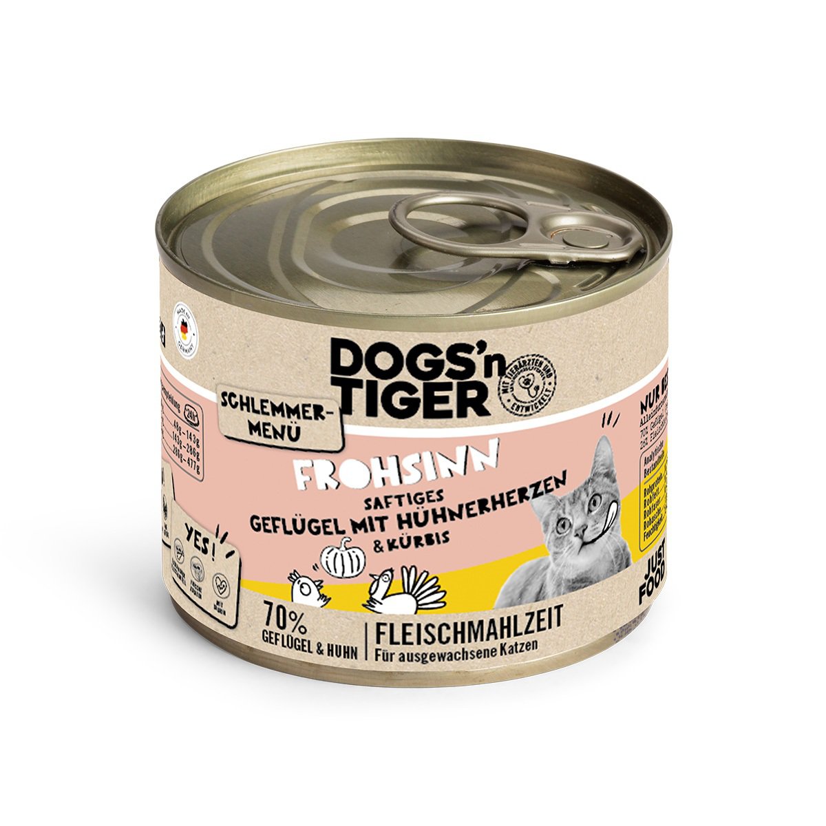 Dogs’n Tiger Adult, Katzenfutter, Frohsinn, Katzen Nassfutter, Getreidefrei, Geflügel & Kürbis Dogs'n Tiger