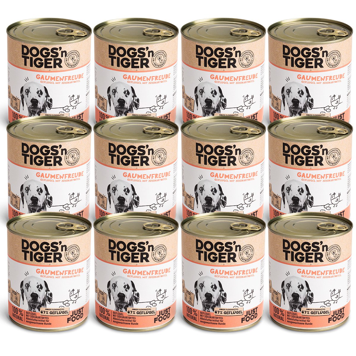 Dogs’n Tiger Adult Premium Hundefutter, Nassfutter, Getreidefrei, Gaumenfreude, Geflügel & Süßkartoffel Dogs'n Tiger
