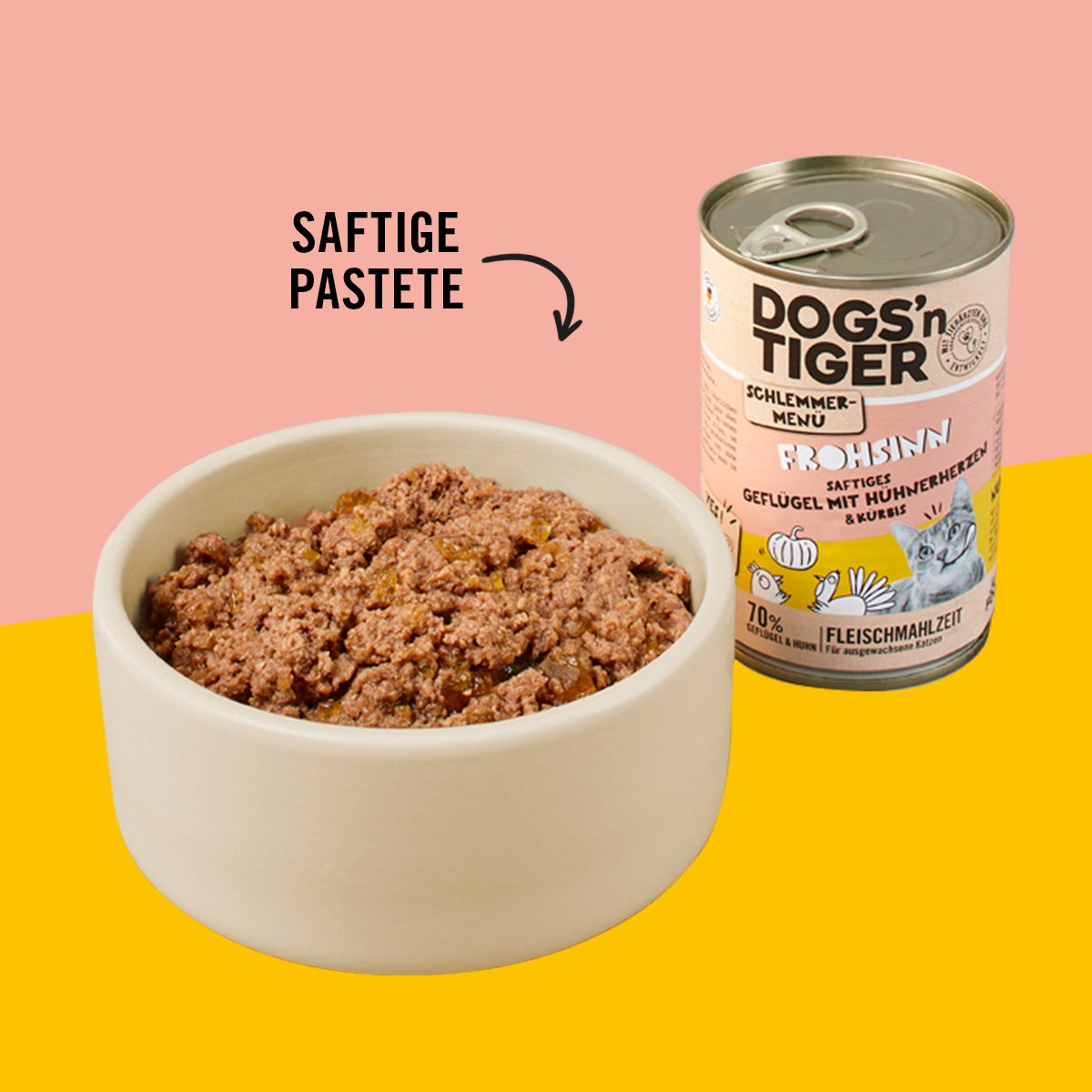 Dogs’n Tiger Adult, Katzenfutter, Frohsinn, Katzen Nassfutter, Getreidefrei, Geflügel & Kürbis Dogs'n Tiger