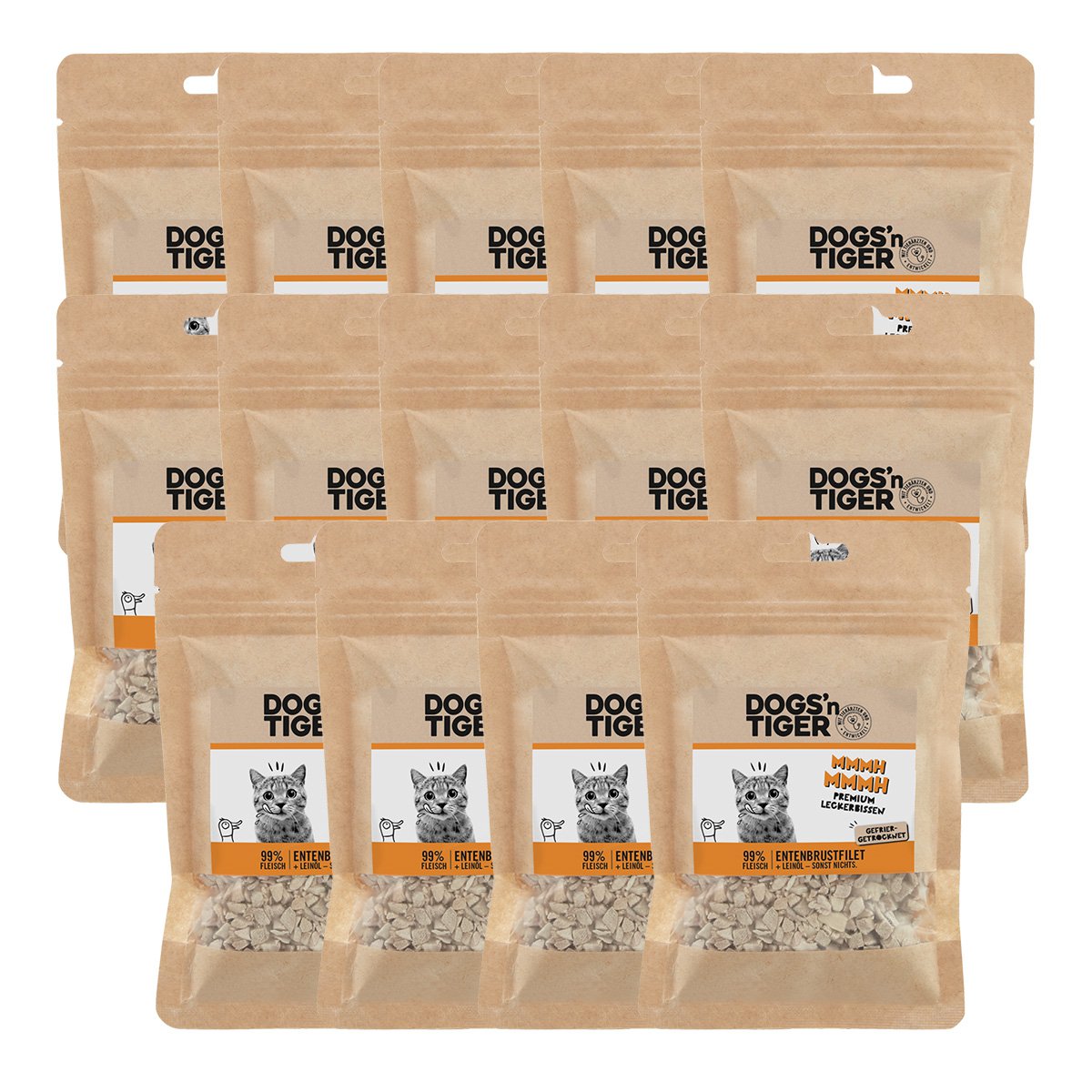 Dogs’n Tiger Adult Katzen Snacks Mmmh mmmh, Leckerlies, 99% gefriergetrocknetes Entenbrustfilet Dogs'n Tiger