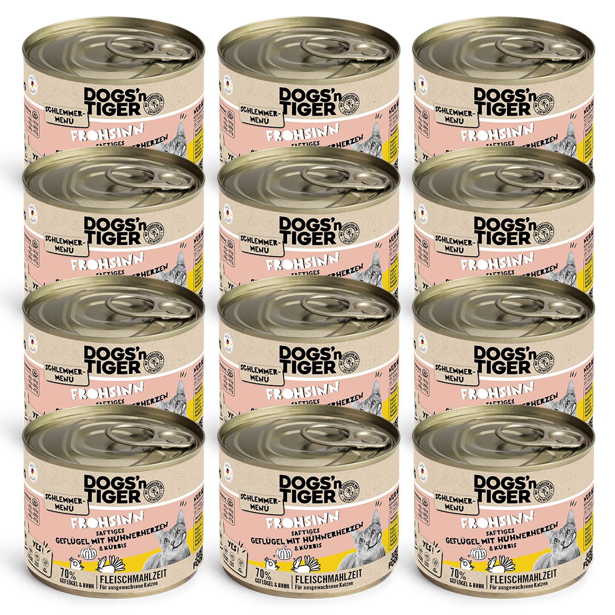 Dogs’n Tiger Adult, Katzenfutter, Frohsinn, Katzen Nassfutter, Getreidefrei, Geflügel & Kürbis Dogs'n Tiger
