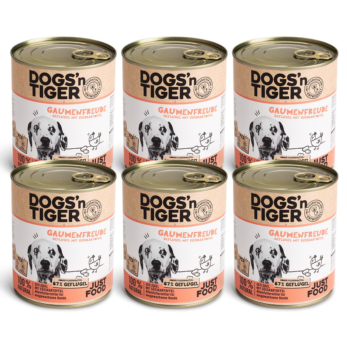 Dogs’n Tiger Adult Premium Hundefutter, Nassfutter, Getreidefrei, Gaumenfreude, Geflügel & Süßkartoffel Dogs'n Tiger