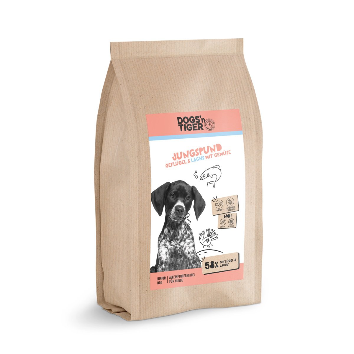 Dogs’n Tiger Junior Premium Hunde Futter, Jungspund, Welpen Trockenfutter, Getreidefrei, Lachs & Truthahn Dogs'n Tiger