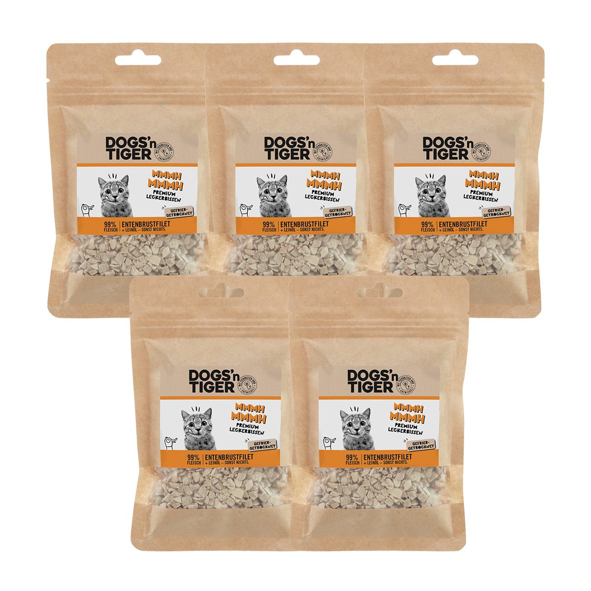 Dogs’n Tiger Adult Katzen Snacks Mmmh mmmh, Leckerlies, 99% gefriergetrocknetes Entenbrustfilet Dogs'n Tiger
