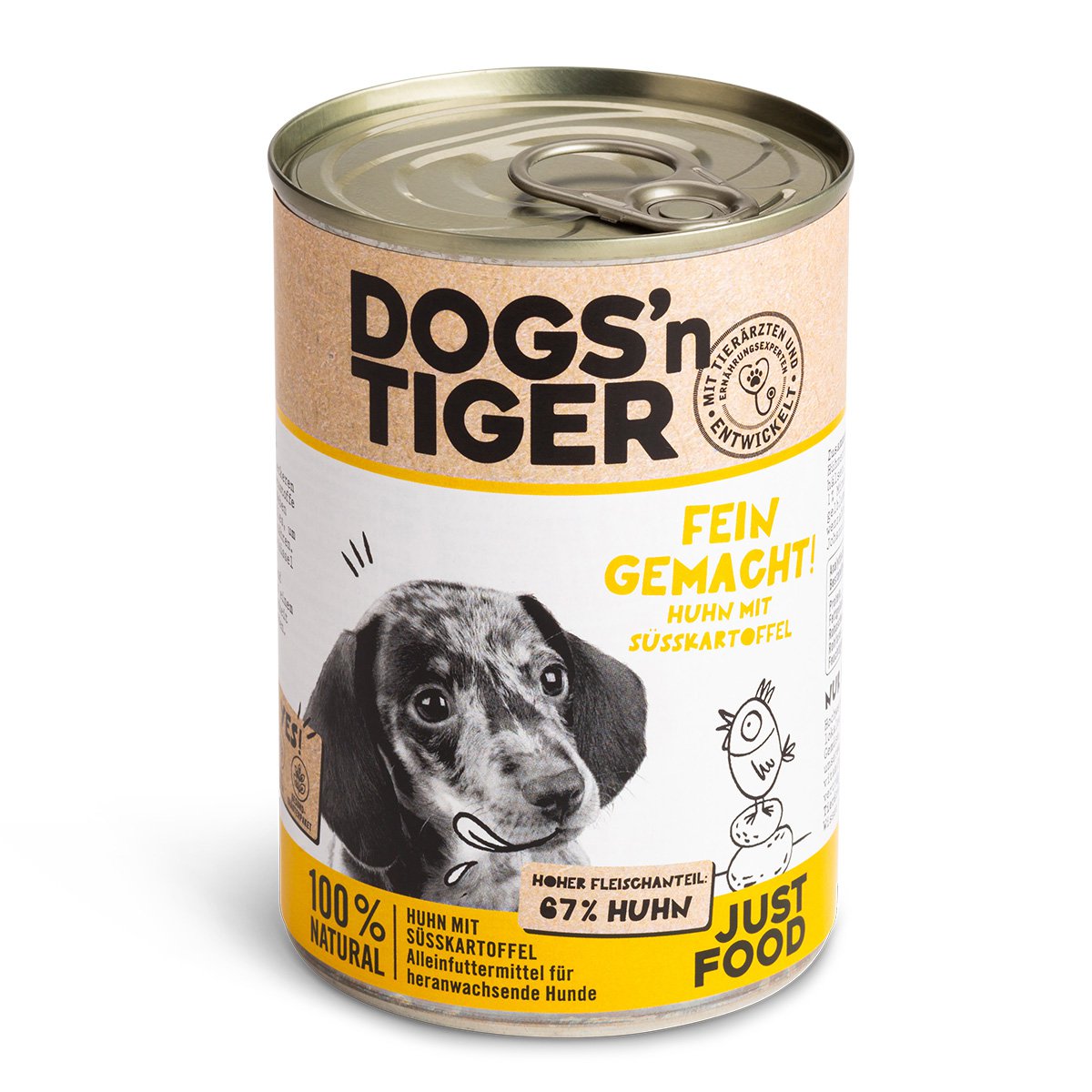 Dogs’n Tiger Junior, Welpen Premium Hundefutter, Nassfutter, Getreidefrei, Fein Gemacht, Huhn & Süßkartoffel Dogs'n Tiger