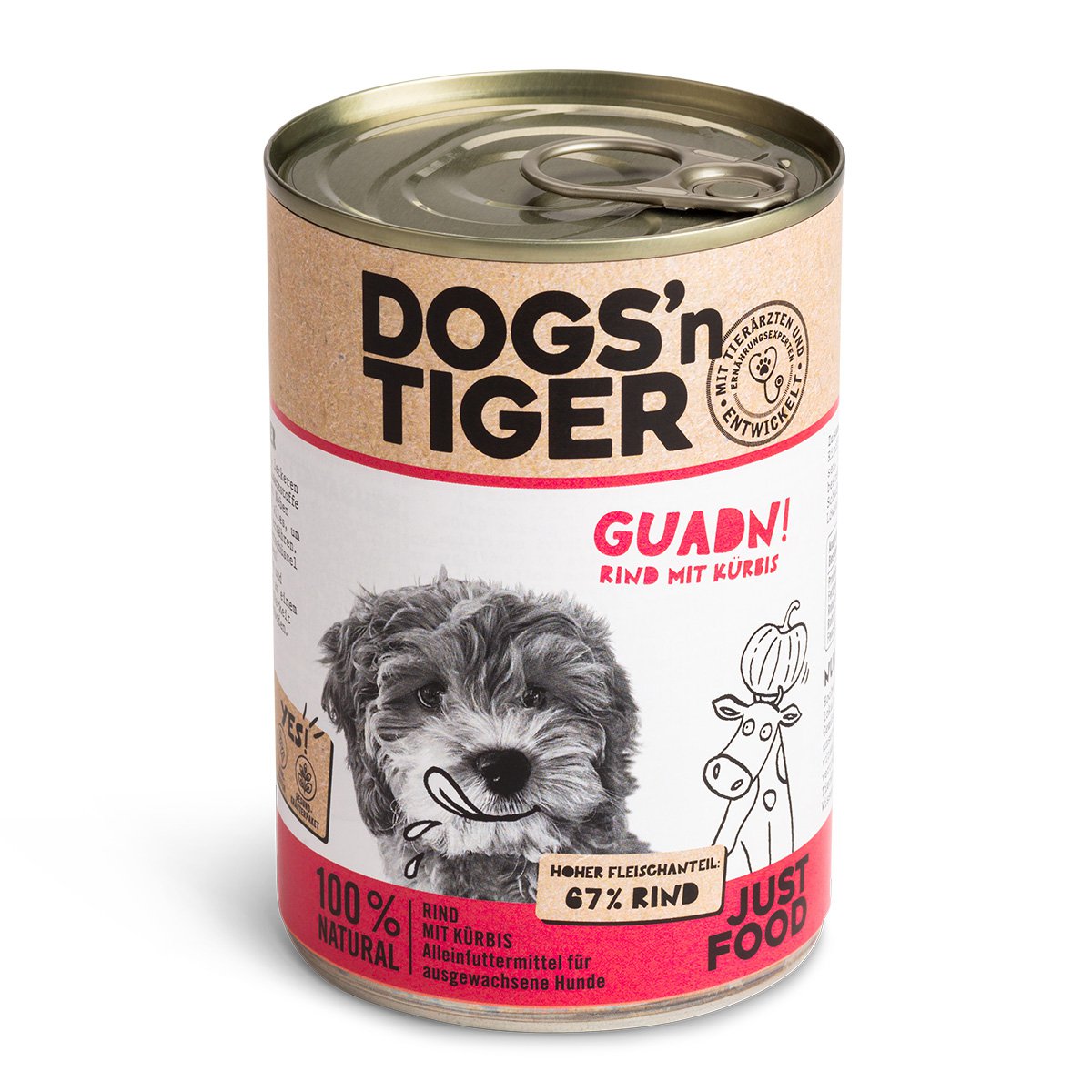 Dogs’n Tiger Adult Premium Hundefutter, Nassfutter, Getreidefrei, Guadn, Rind & Kürbis Dogs'n Tiger
