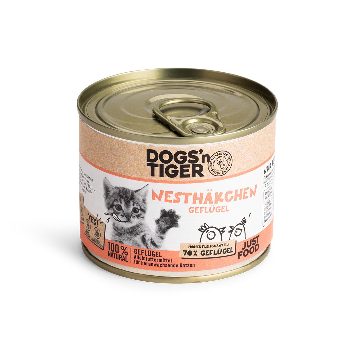 Dogs’n Tiger Junior, Kitten Premium Katzenfutter, Nassfutter, Getreidefrei, Nesthäkchen, Geflügel, Algenkalk & Löwenzahn Dogs'n Tiger