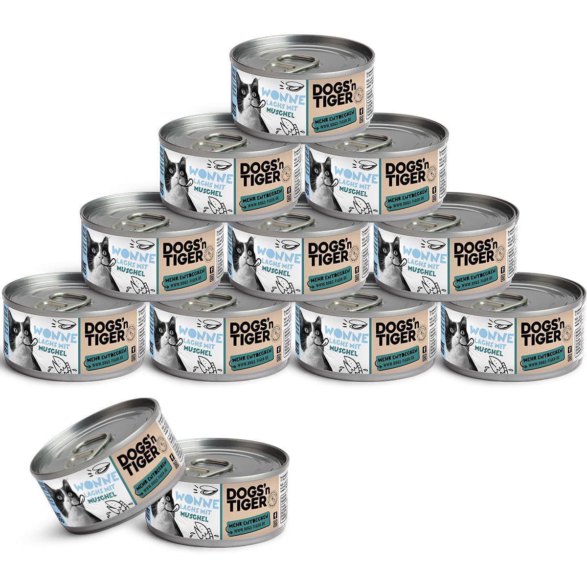 Dogs’n Tiger Adult, Premium Katzenfutter, Wonne, Nassfutter, Getreidefrei, Lachs & Muscheln Dogs'n Tiger
