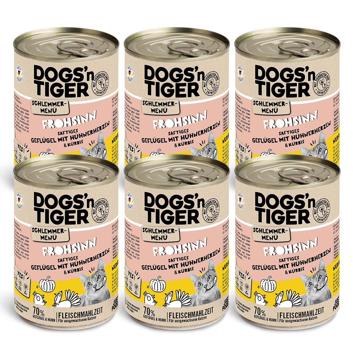Dogs’n Tiger Adult, Katzenfutter, Frohsinn, Katzen Nassfutter, Getreidefrei, Geflügel & Kürbis Dogs'n Tiger