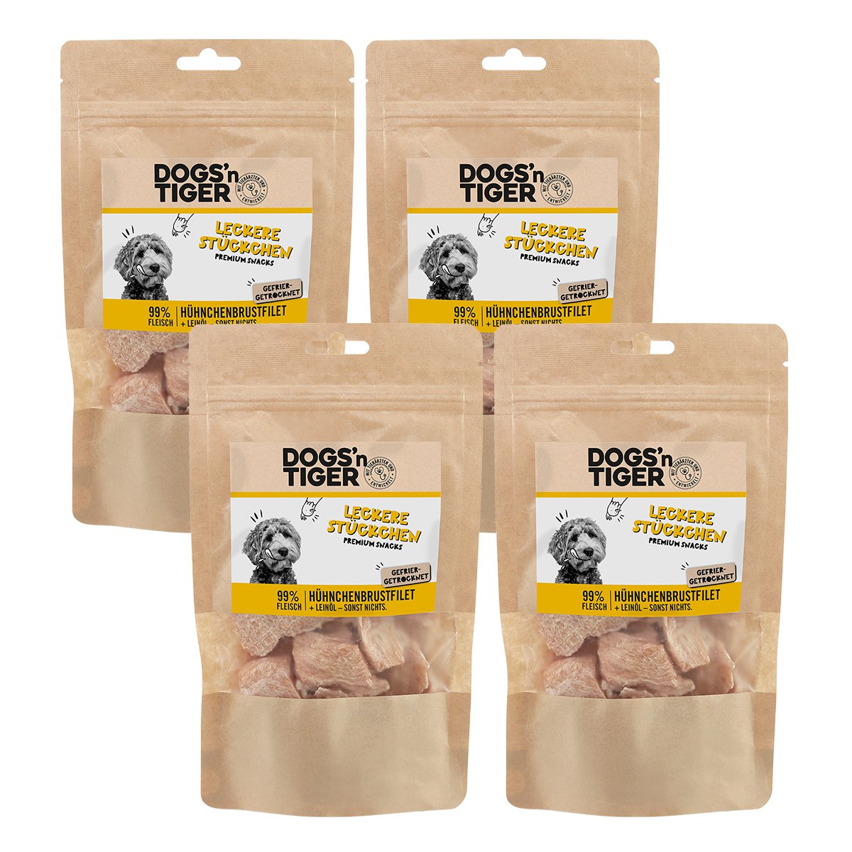 Dogs’n Tiger Adult, Hunde Snacks, Leckere Stückchen, Leckerlies, 99% gefriergetrocknetes Hühnchenbrustfilet Dogs'n Tiger