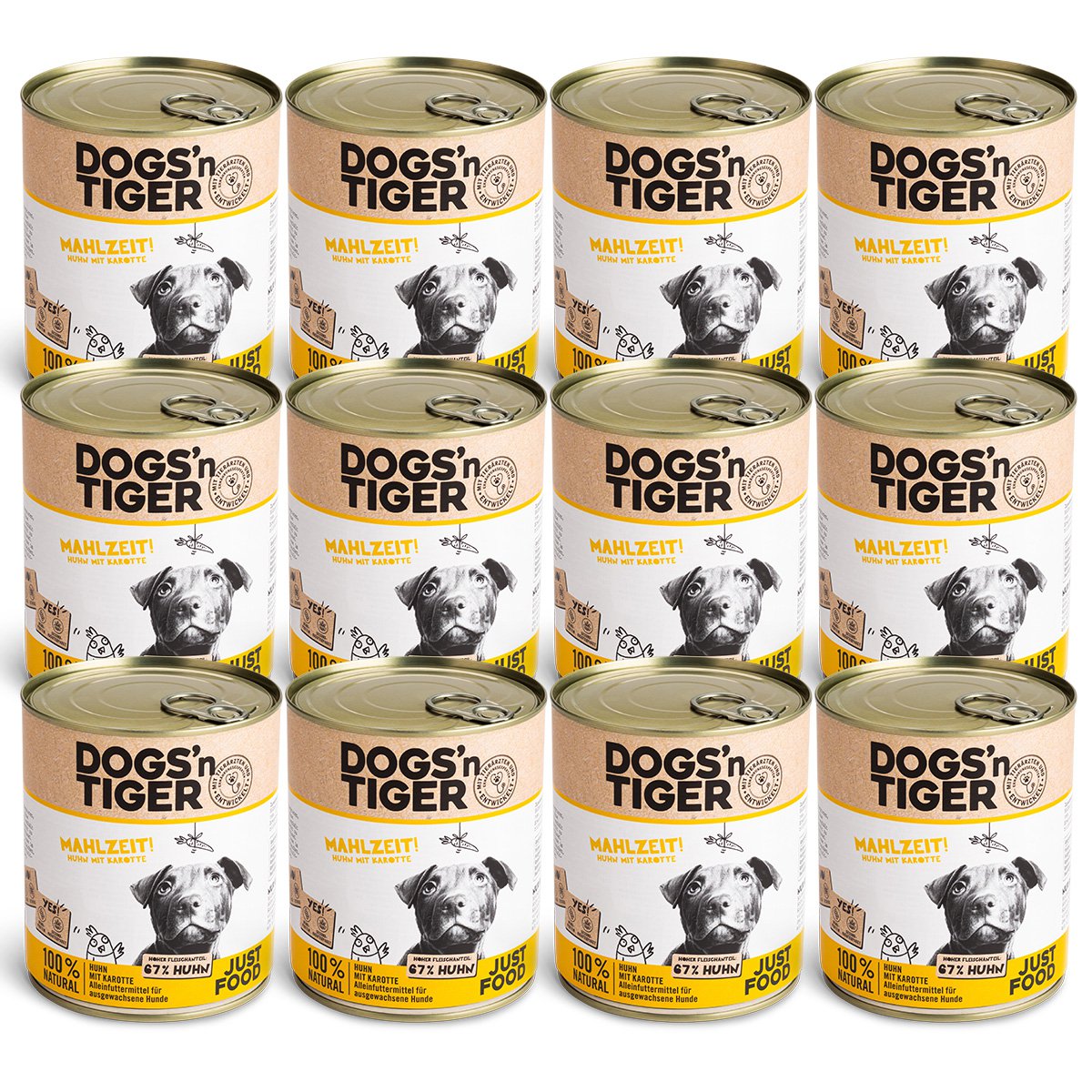 Dogs’n Tiger Adult Premium Hundefutter, Nassfutter, Getreidefrei, Mahlzeit, Huhn & Karotte Dogs'n Tiger