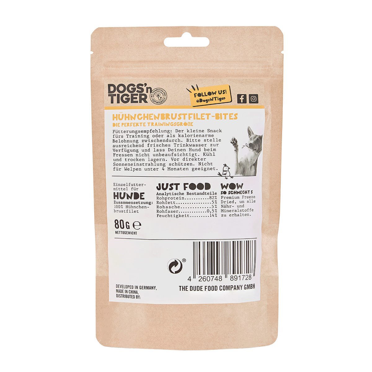 Dogs’n Tiger Adult, Hunde Snacks, Fatzke, Leckerlies, 99% gefriergetrocknetes Hühnchenbrustfilet Dogs'n Tiger