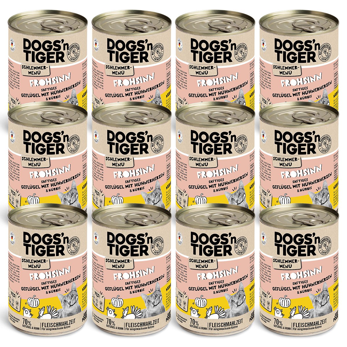 Dogs’n Tiger Adult, Katzenfutter, Frohsinn, Katzen Nassfutter, Getreidefrei, Geflügel & Kürbis Dogs'n Tiger