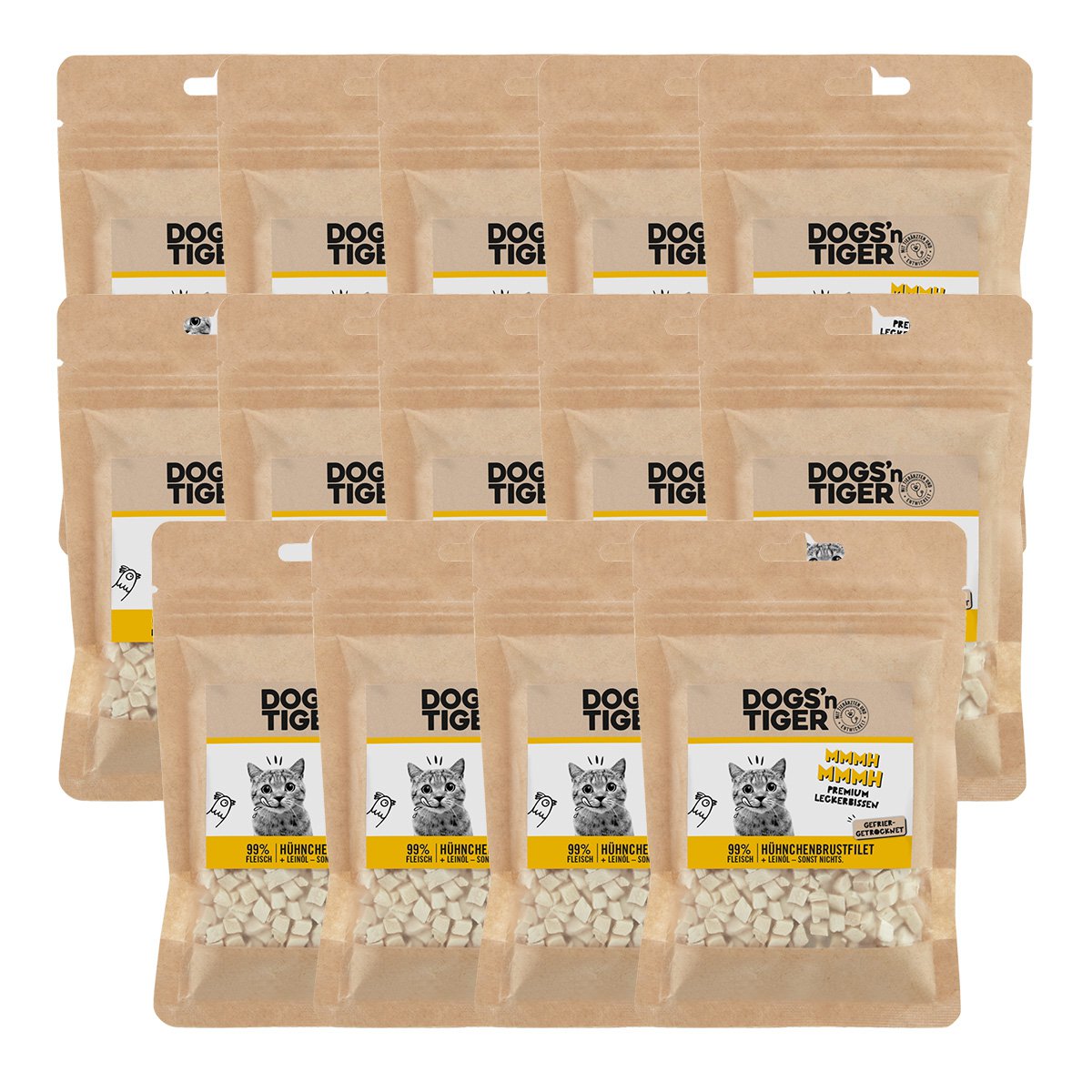 Dogs’n Tiger Adult Katzen Snacks Mmmh mmmh, Leckerlies, 99% gefriergetrocknetes Hühnchenbrustfilet Dogs'n Tiger