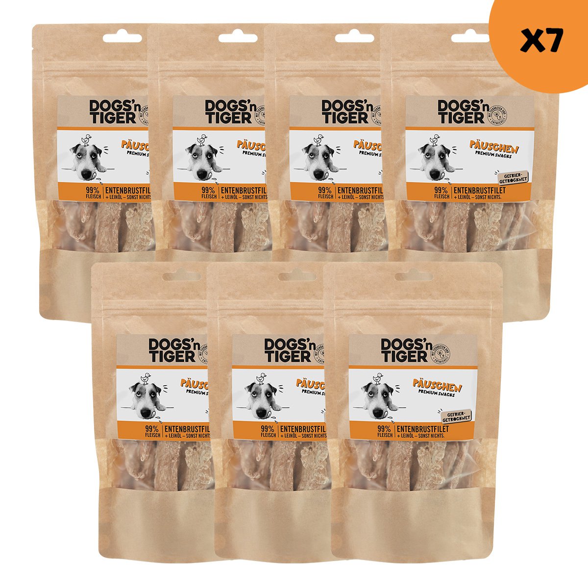 Dogs’n Tiger Adult, Hunde Snacks, Päuschen Ente, Leckerlies, 99% gefriergetrocknetes Entenbrustfilet Dogs'n Tiger