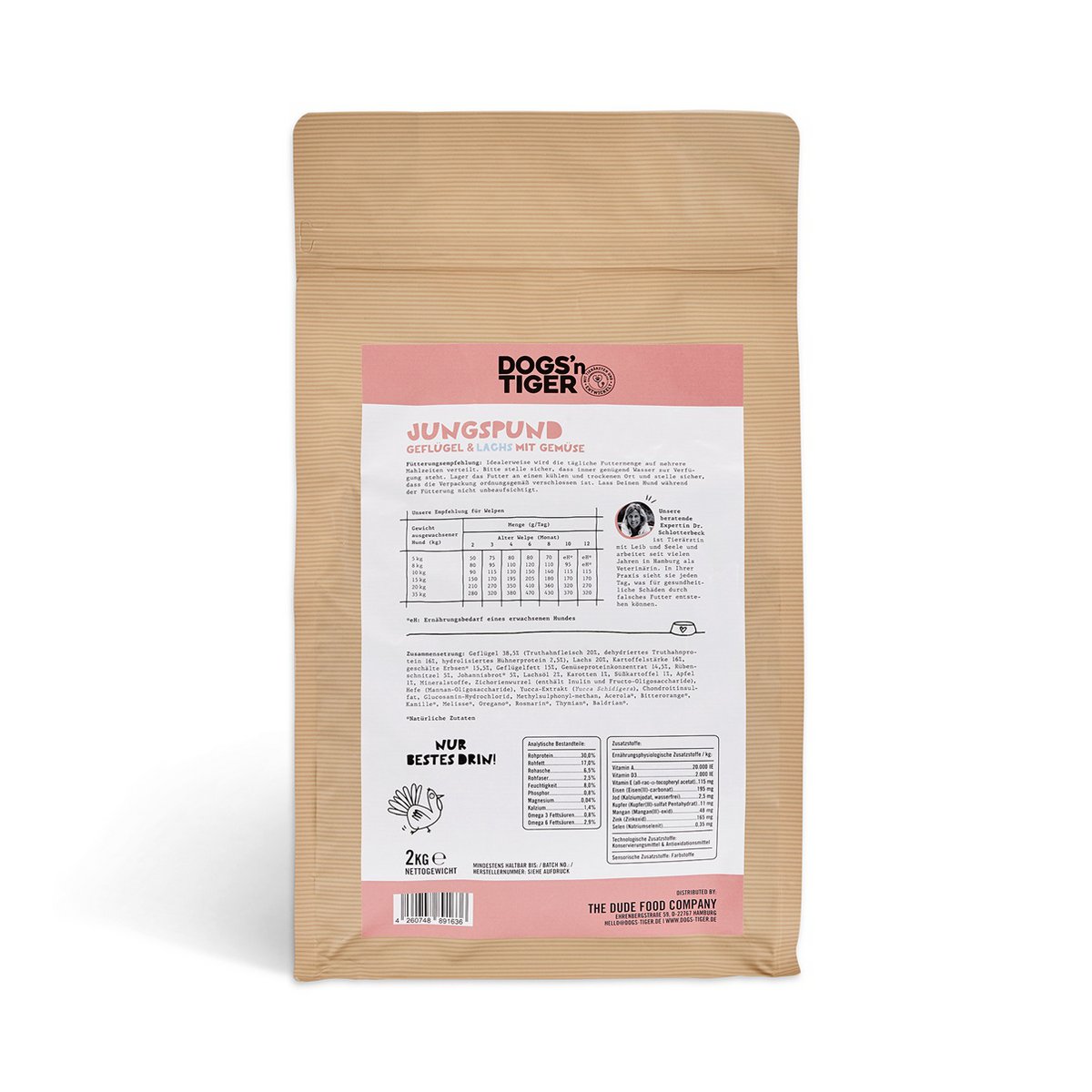 Dogs’n Tiger Junior Premium Hunde Futter, Jungspund, Welpen Trockenfutter, Getreidefrei, Lachs & Truthahn Dogs'n Tiger