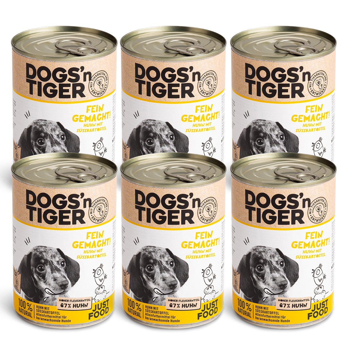 Dogs’n Tiger Junior, Welpen Premium Hundefutter, Nassfutter, Getreidefrei, Fein Gemacht, Huhn & Süßkartoffel Dogs'n Tiger