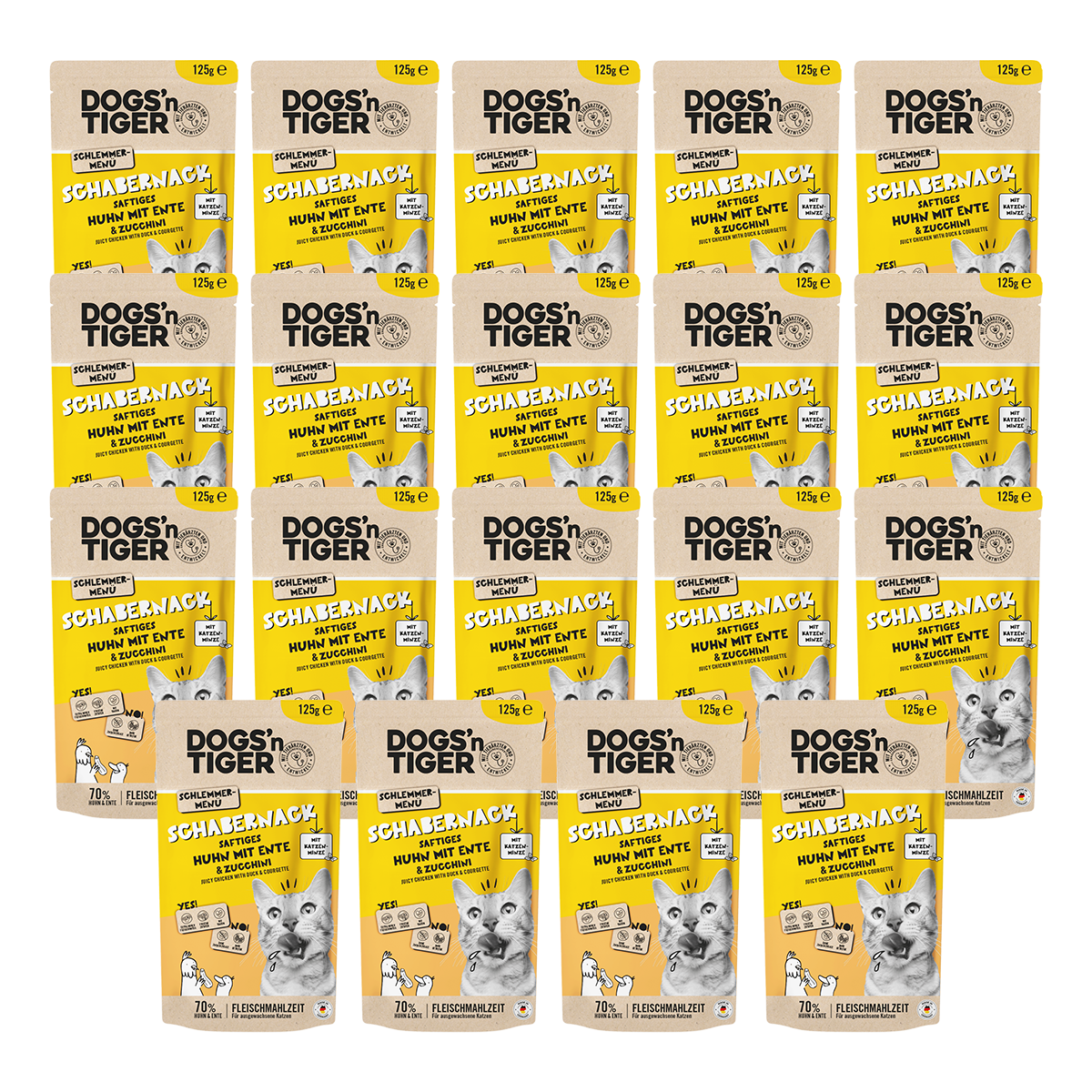 Dogs’n Tiger Adult Katzenfutter, Schabernack, Nassfutter, Getreidefrei, Huhn, Ente & Zucchini Dogs'n Tiger