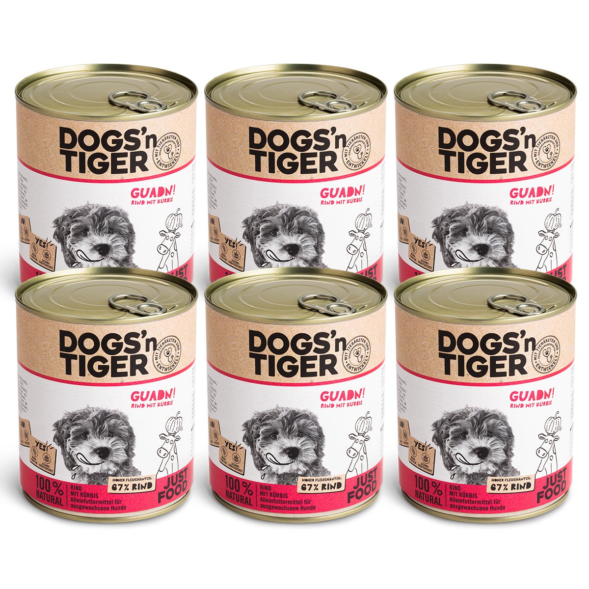 Dogs’n Tiger Adult Premium Hundefutter, Nassfutter, Getreidefrei, Guadn, Rind & Kürbis Dogs'n Tiger