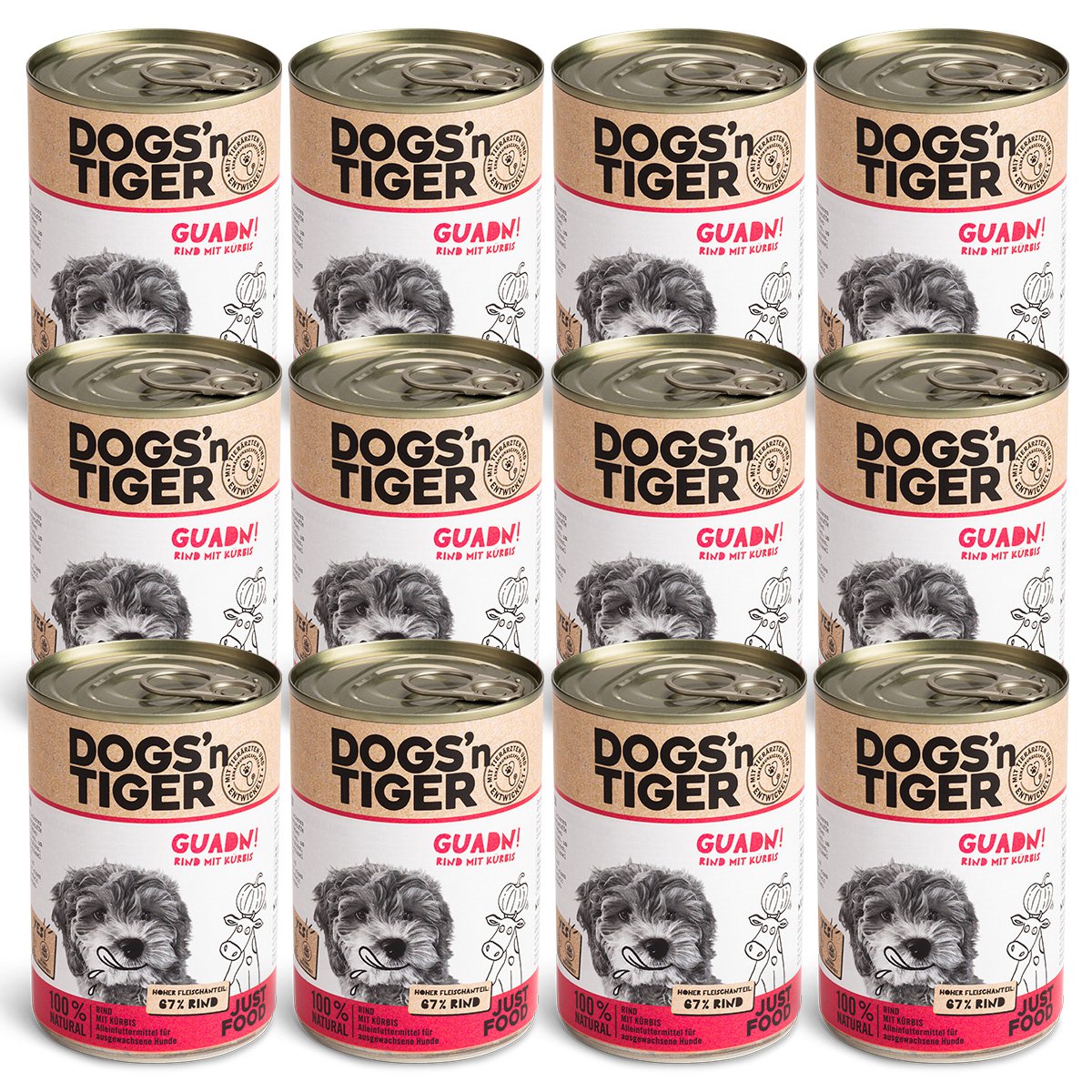 Dogs’n Tiger Adult Premium Hundefutter, Nassfutter, Getreidefrei, Guadn, Rind & Kürbis Dogs'n Tiger