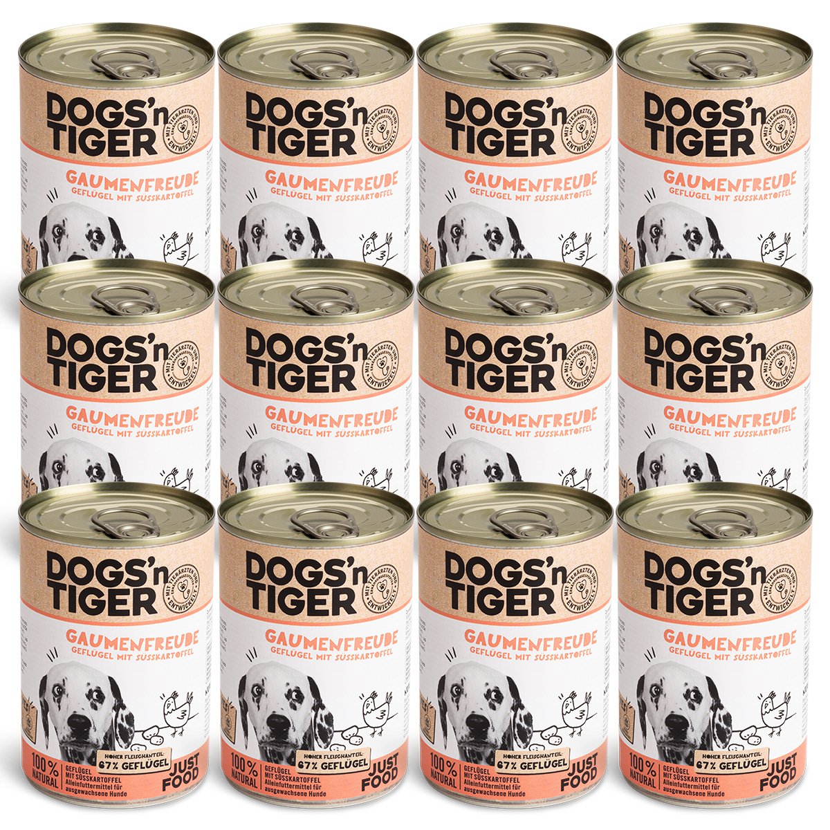 Dogs’n Tiger Adult Premium Hundefutter, Nassfutter, Getreidefrei, Gaumenfreude, Geflügel & Süßkartoffel Dogs'n Tiger