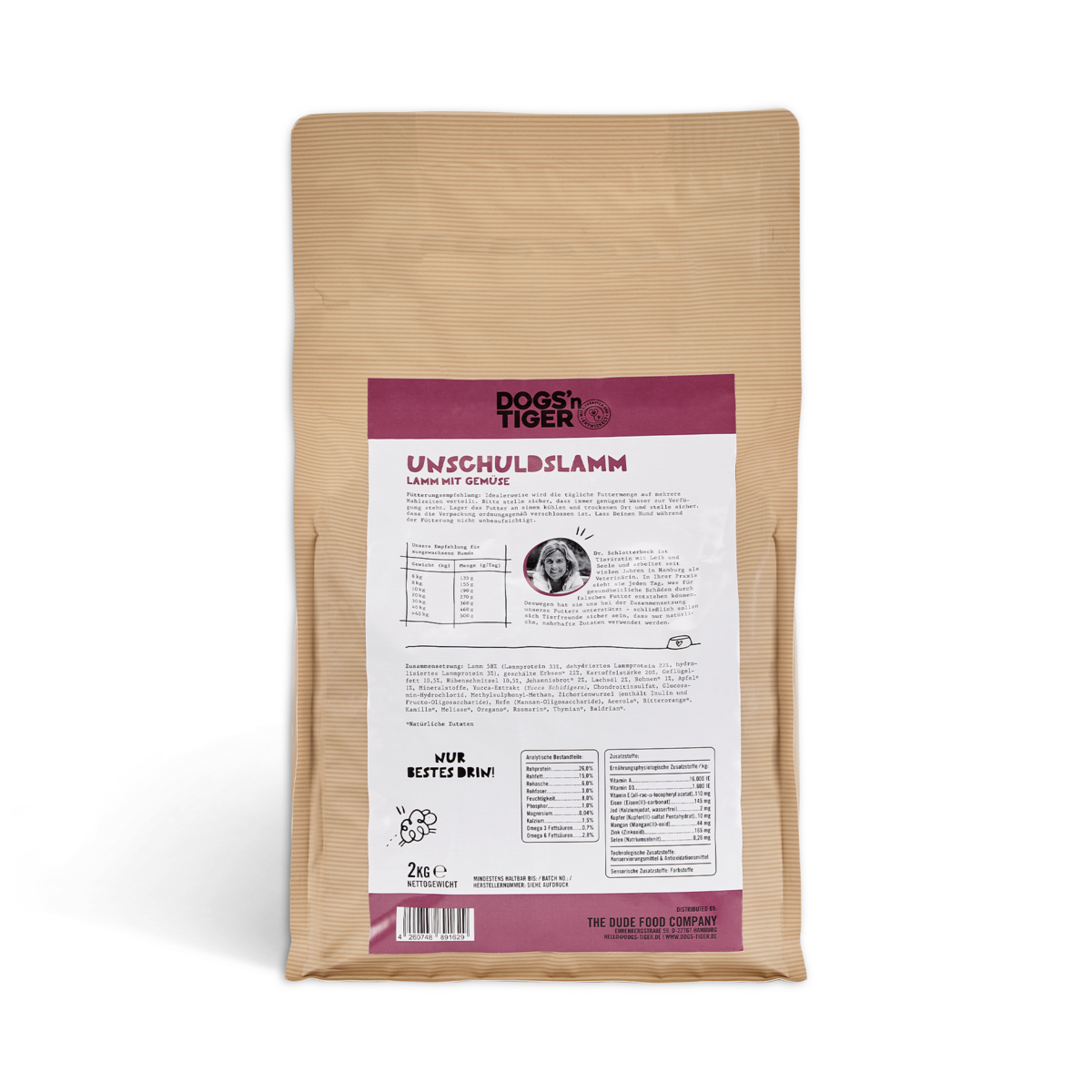 Dogs’n Tiger Adult Premium Hunde Futter, Unschuldslamm, Trockenfutter, Getreidefrei, Lamm & Kräuter Dogs'n Tiger