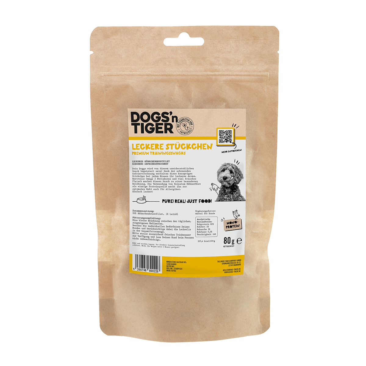 Dogs’n Tiger Adult, Hunde Snacks, Leckere Stückchen, Leckerlies, 99% gefriergetrocknetes Hühnchenbrustfilet Dogs'n Tiger