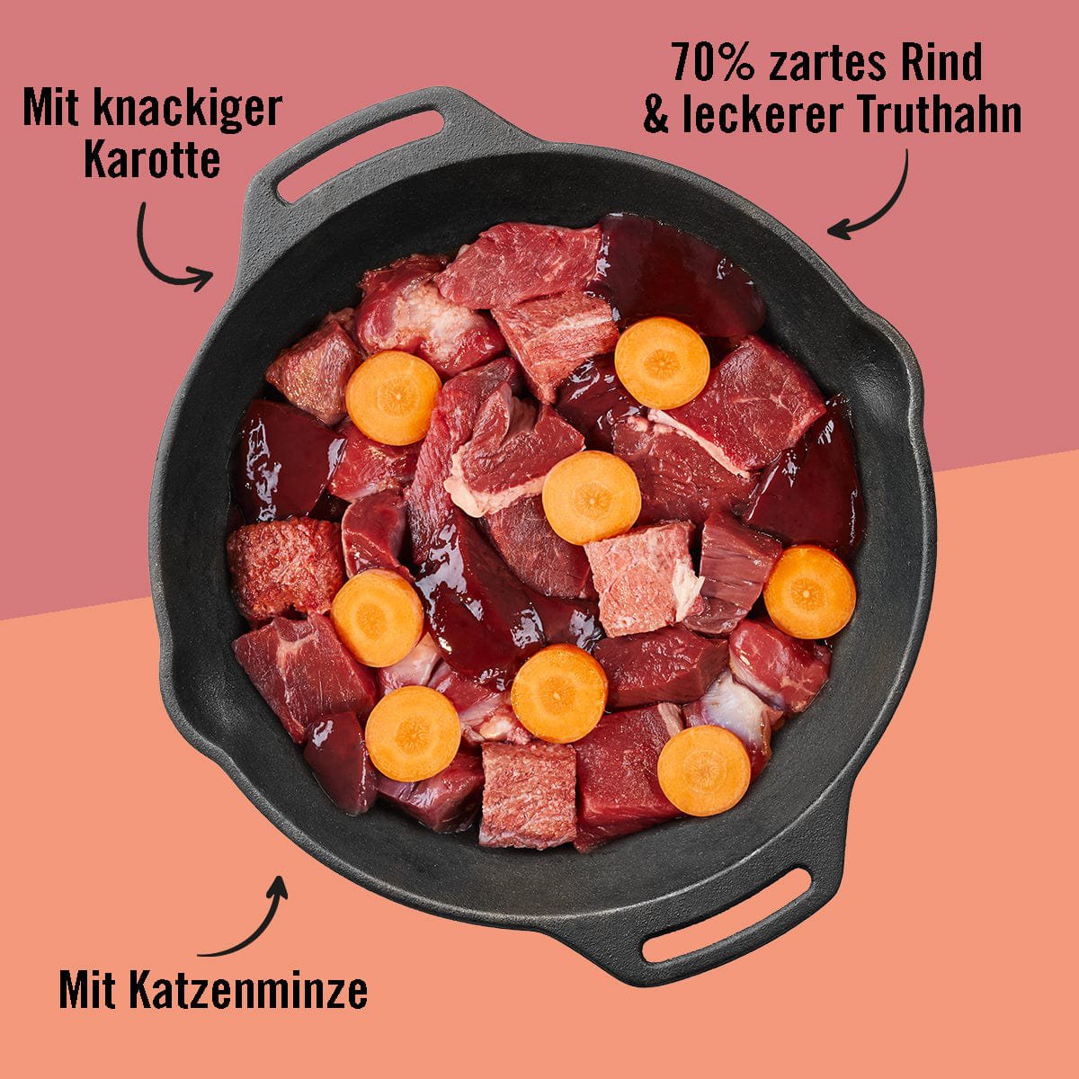 Dogs’n Tiger Adult Katzenfutter, Firlefanz, Nassfutter für Katzen, Getreidefrei, Rind mit Truthahn & Karotte Dogs'n Tiger