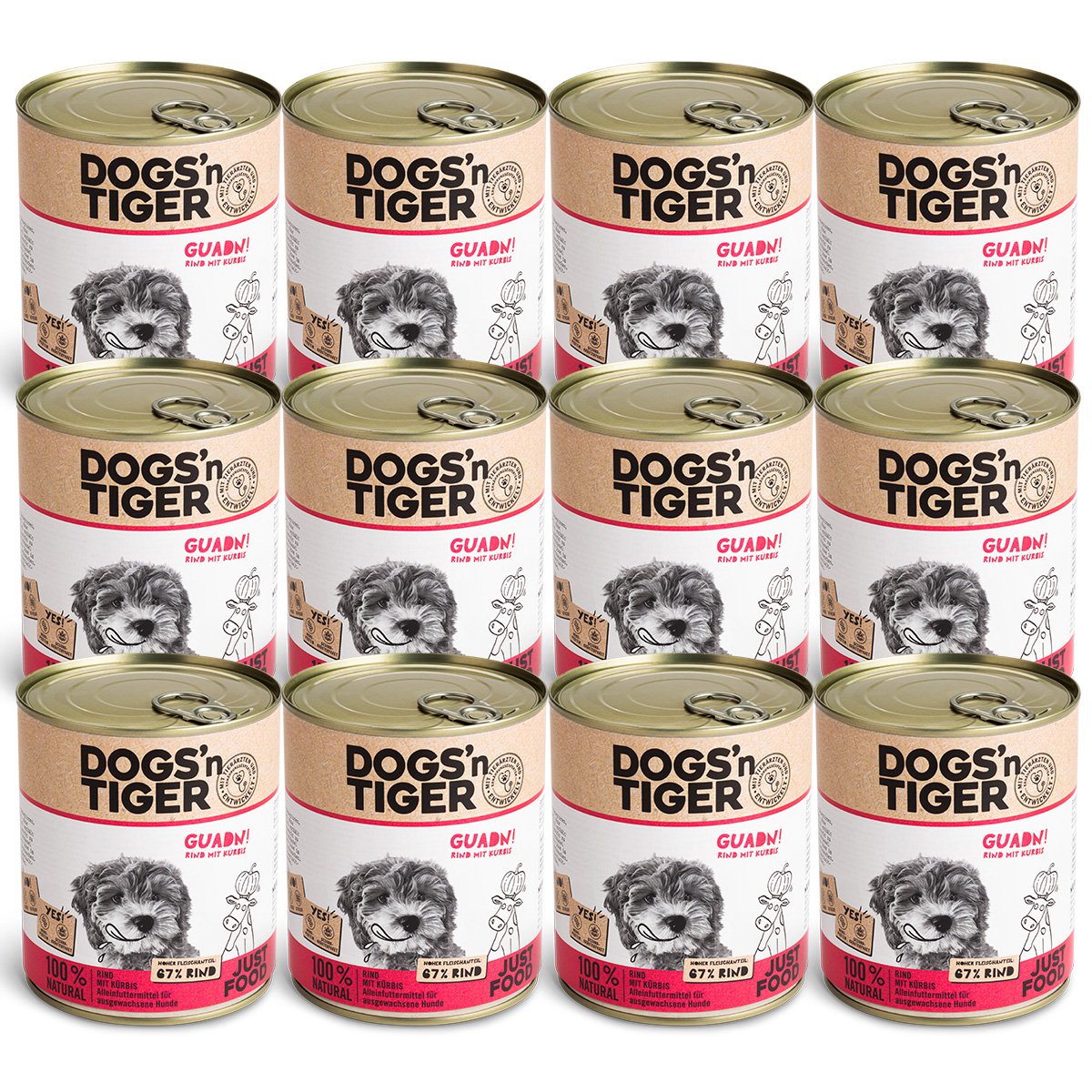 Dogs’n Tiger Adult Premium Hundefutter, Nassfutter, Getreidefrei, Guadn, Rind & Kürbis Dogs'n Tiger