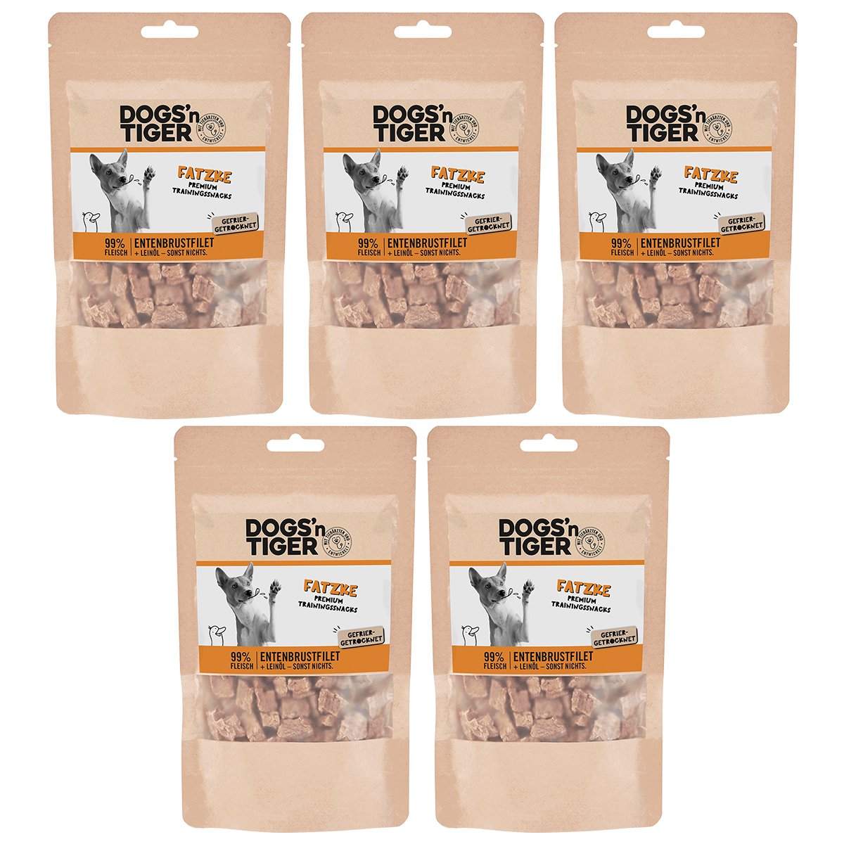 Dogs’n Tiger Adult, Hunde Snacks, Fatzke, Leckerlies, 99% gefriergetrocknetes Entenbrustfilet Dogs'n Tiger