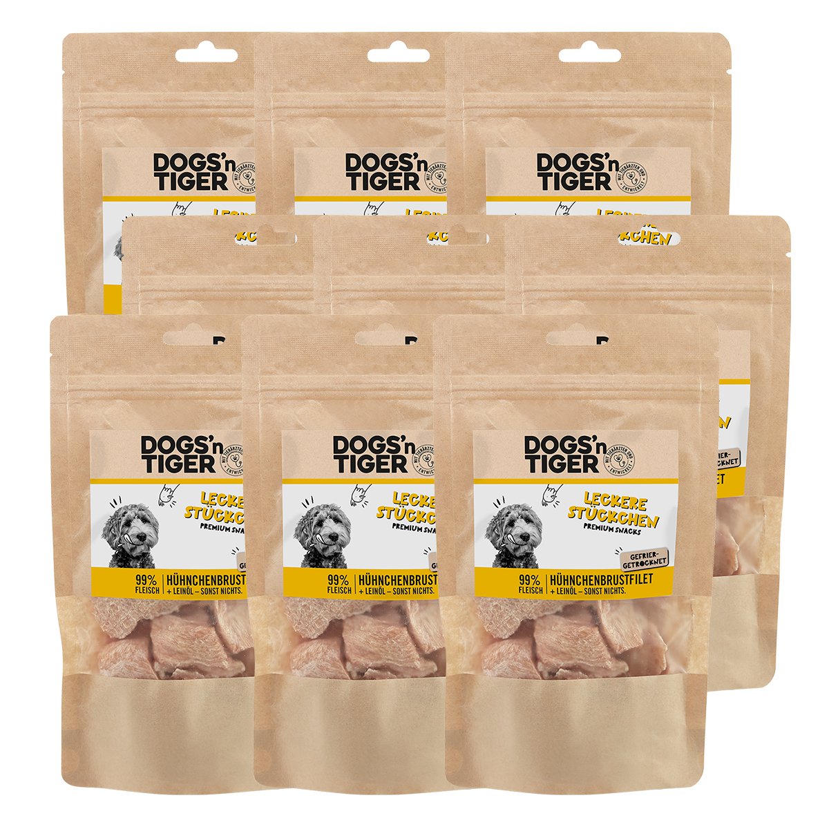 Dogs’n Tiger Adult, Hunde Snacks, Leckere Stückchen, Leckerlies, 99% gefriergetrocknetes Hühnchenbrustfilet Dogs'n Tiger