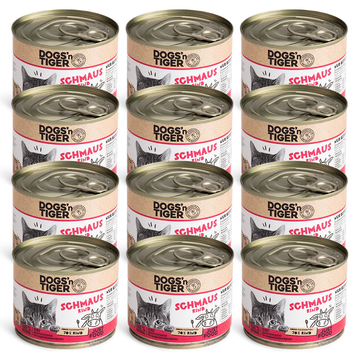 Dogs’n Tiger Adult Premium Katzenfutter Schmaus, Nassfutter, Getreidefrei, Rind Dogs'n Tiger