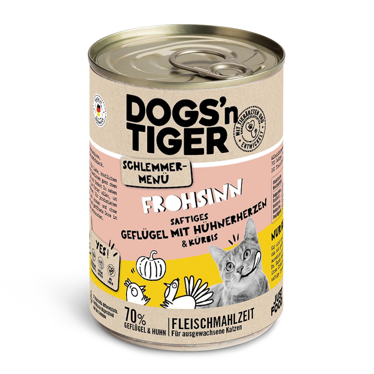 Dogs’n Tiger Adult, Katzenfutter, Frohsinn, Katzen Nassfutter, Getreidefrei, Geflügel & Kürbis Dogs'n Tiger