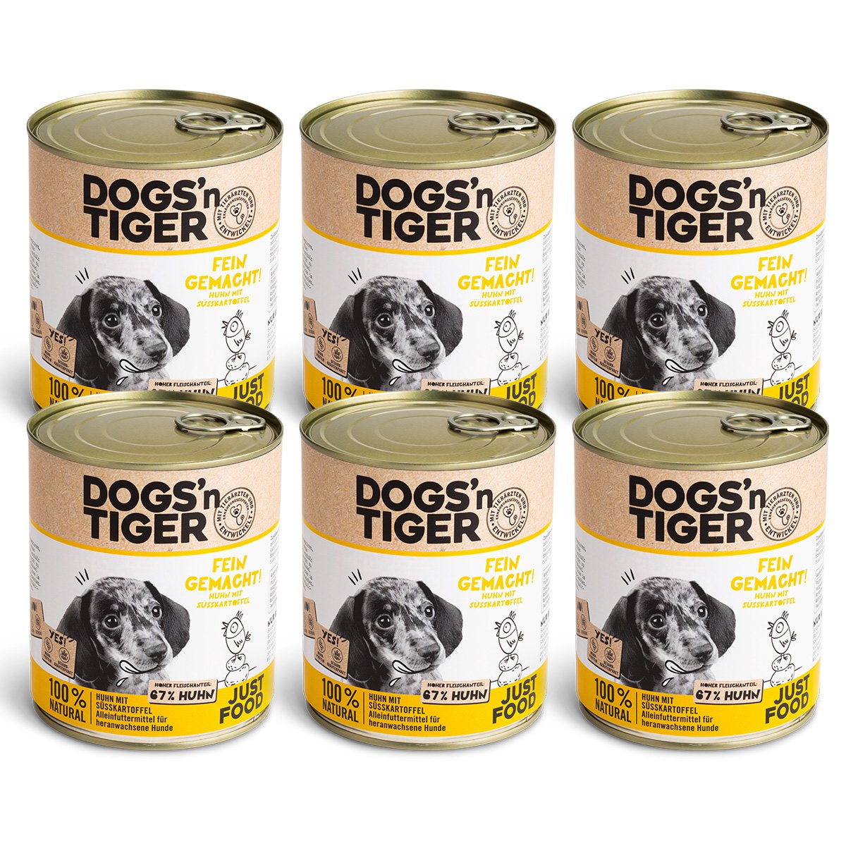 Dogs’n Tiger Junior, Welpen Premium Hundefutter, Nassfutter, Getreidefrei, Fein Gemacht, Huhn & Süßkartoffel Dogs'n Tiger