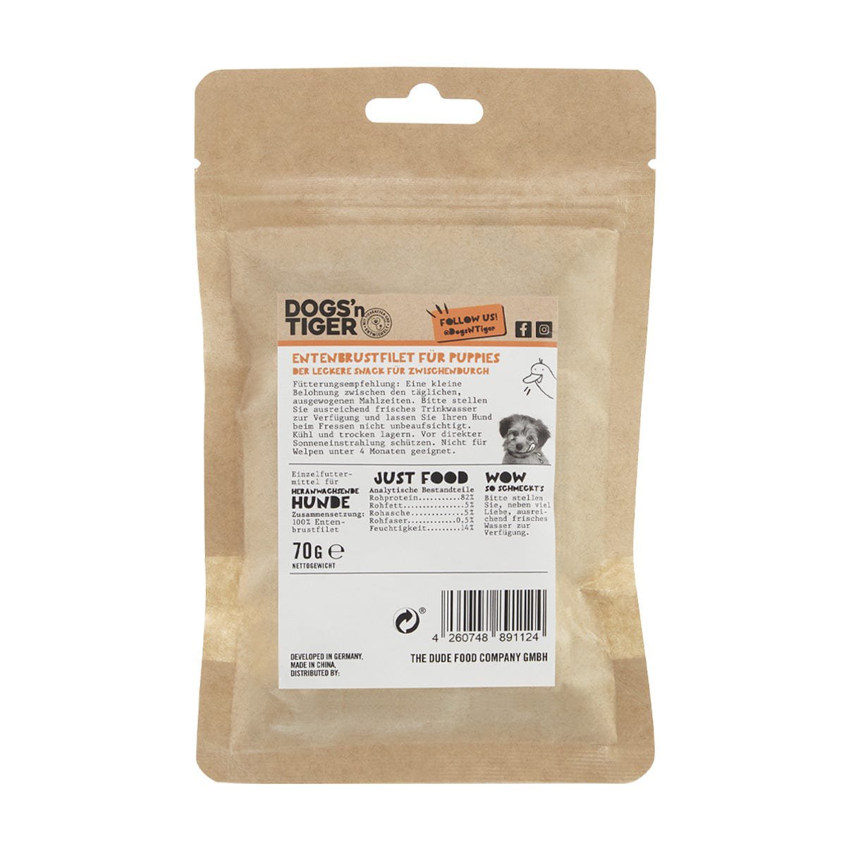 Dogs’n Tiger Adult, Junior Hunde Snacks, Wunderkind, Leckerlies, 100% gefriergetrocknetes Entenbrustfilet Dogs'n Tiger