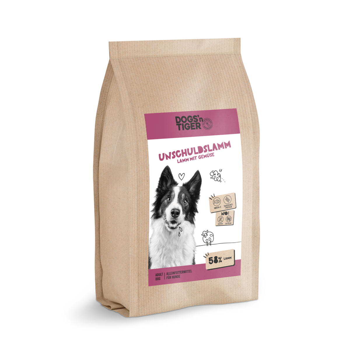 Dogs’n Tiger Adult Premium Hunde Futter, Unschuldslamm, Trockenfutter, Getreidefrei, Lamm & Kräuter Dogs'n Tiger