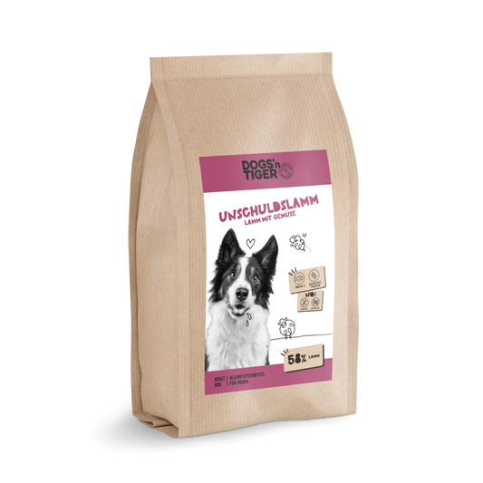 Dogs’n Tiger Adult Premium Hunde Futter, Unschuldslamm, Trockenfutter, Getreidefrei, Lamm & Kräuter Dogs'n Tiger