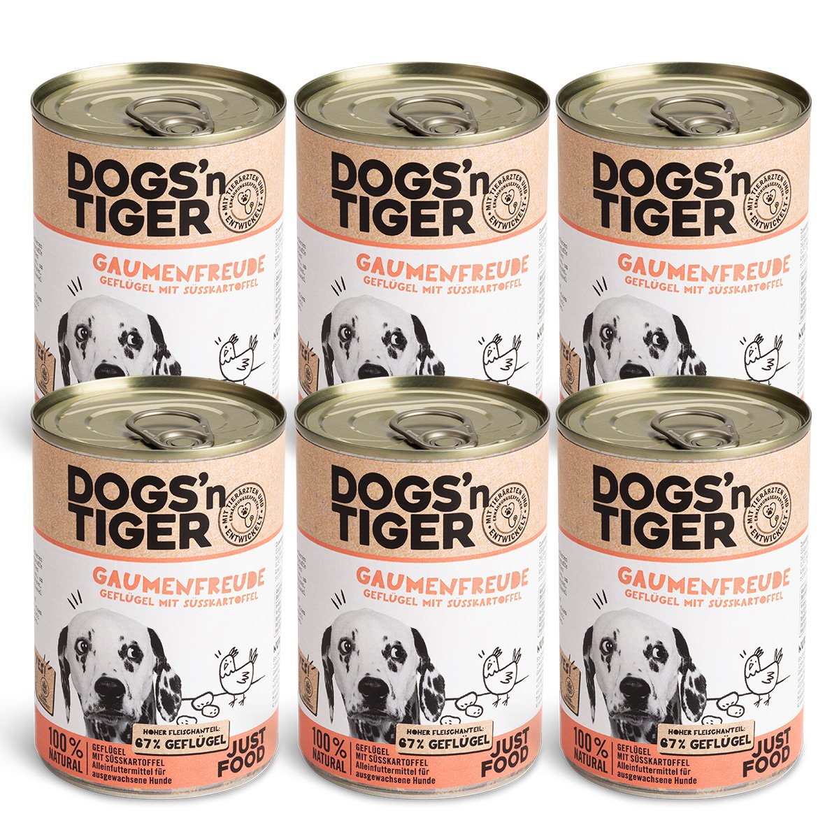 Dogs’n Tiger Adult Premium Hundefutter, Nassfutter, Getreidefrei, Gaumenfreude, Geflügel & Süßkartoffel Dogs'n Tiger
