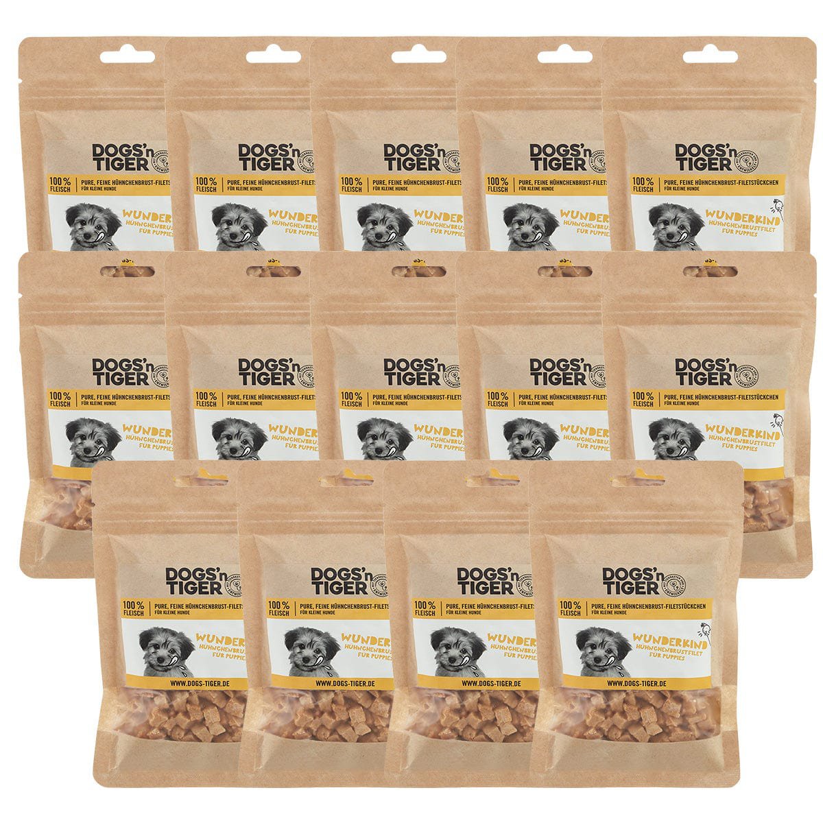 Dogs’n Tiger Adult, Junior Hunde Snacks, Wunderkind, Leckerlies, 100% gefriergetrocknetes Hühnchenbrustfilet Dogs'n Tiger