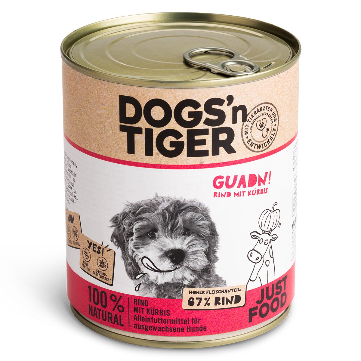 Dogs’n Tiger Adult Premium Hundefutter, Nassfutter, Getreidefrei, Guadn, Rind & Kürbis Dogs'n Tiger