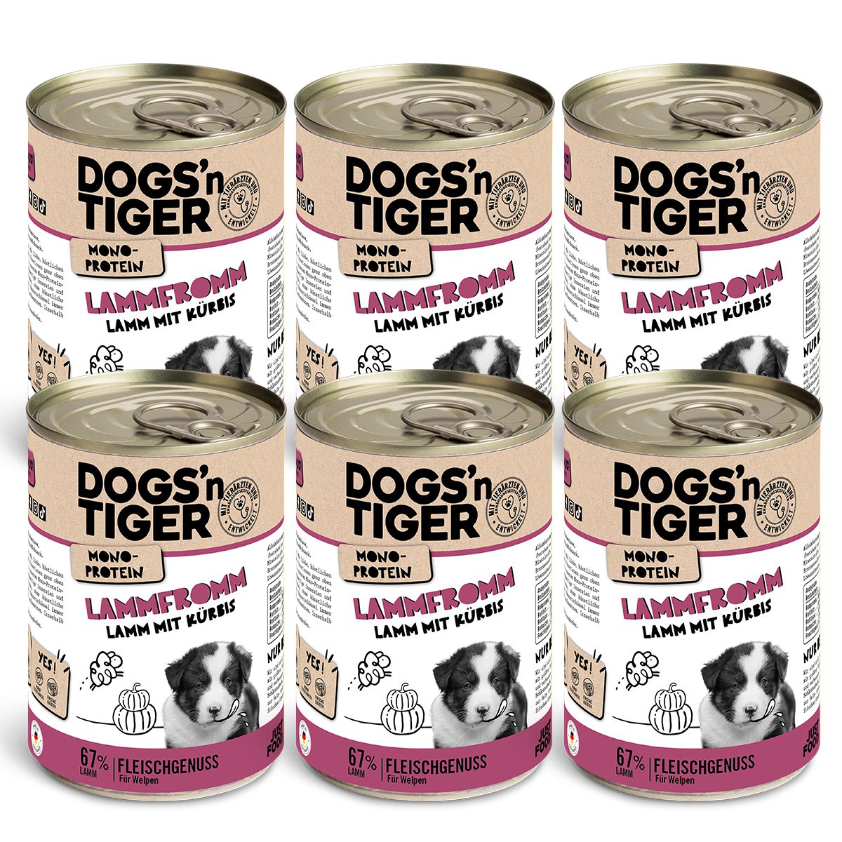 Dogs’n Tiger Junior, Hundefutter, Lammfromm, Hunde Nassfutter, Welpen Futter, Monoproteine, Lamm & Kürbis Dogs'n Tiger