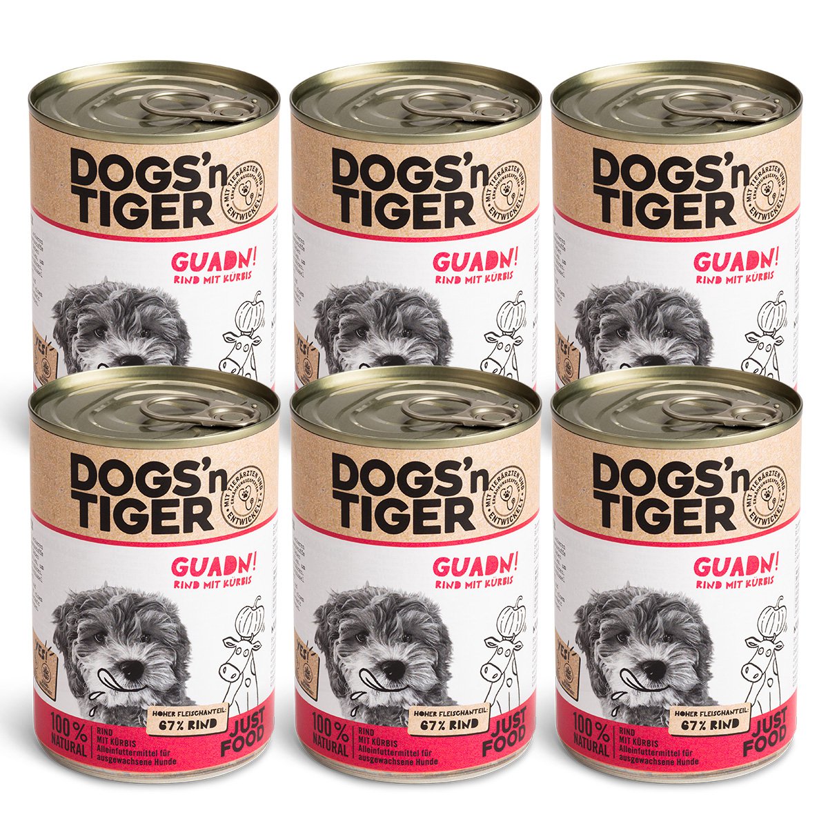Dogs’n Tiger Adult Premium Hundefutter, Nassfutter, Getreidefrei, Guadn, Rind & Kürbis Dogs'n Tiger