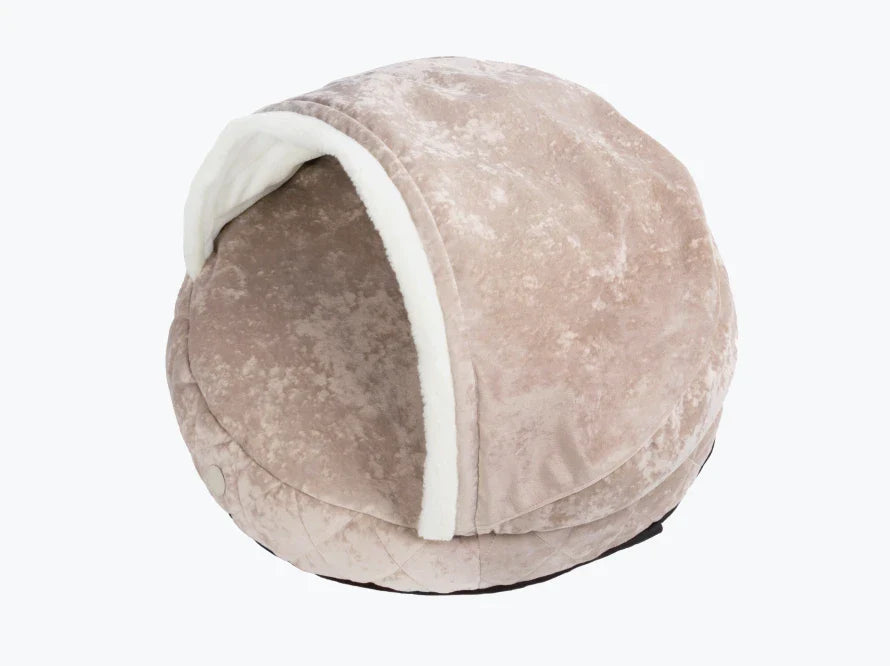 COVER PLUSH Hundehöhle aus Kunstfell und Möbelvelour / orthöpedisches Hundebett / Memory Foam / Handgefertigt HARLEY & CHO