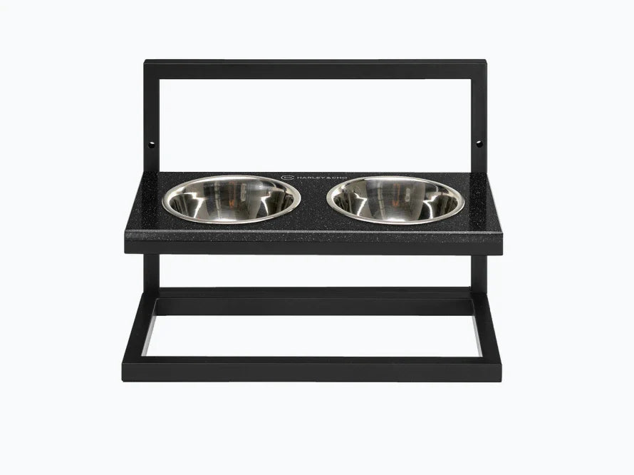 Höhenverstellbaren Hundenapf LIFT / Kunststein Napfständer mit zwei Edelstahlnäpfen für Hunde / schwarzer Metallrahmen HARLEY & CHO