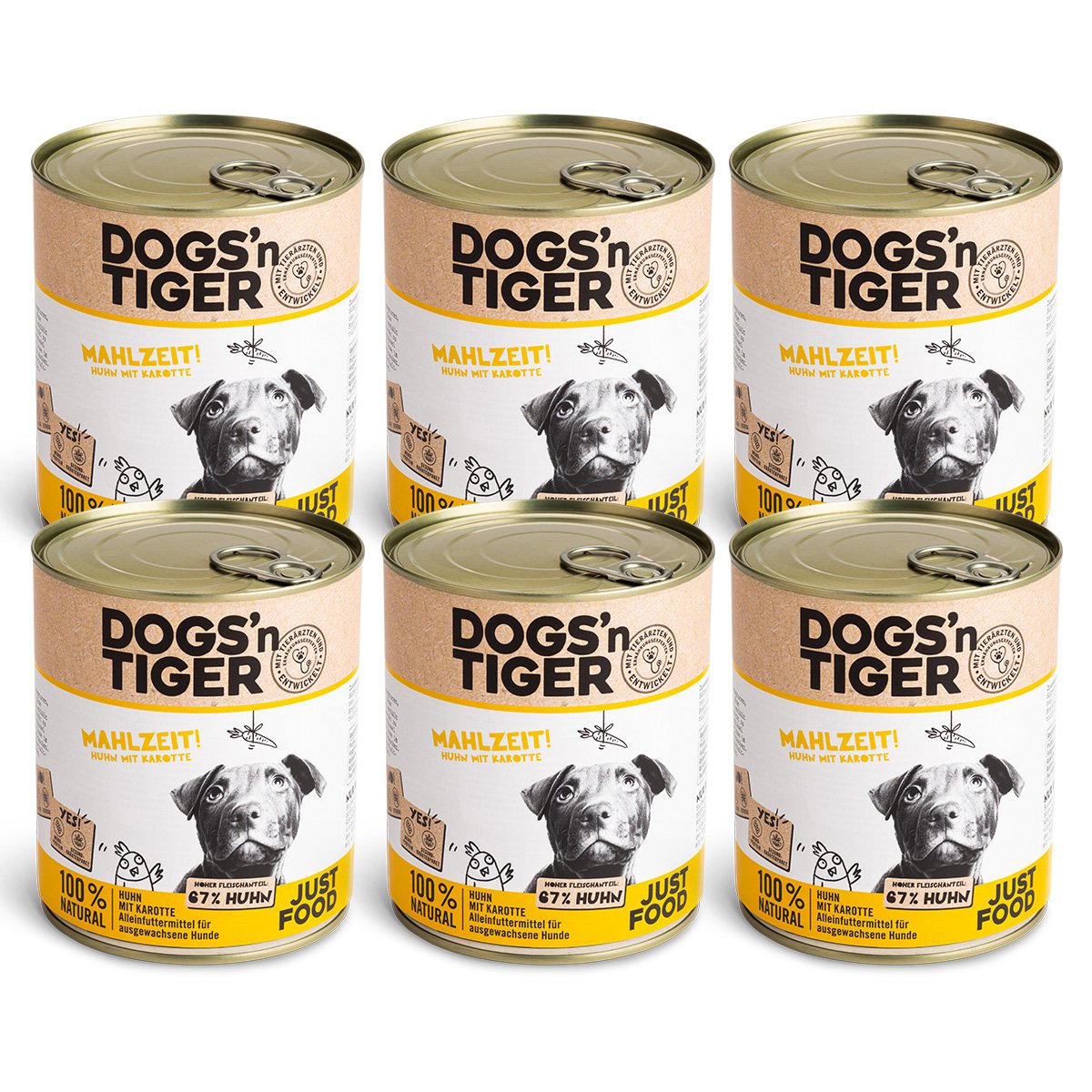 Dogs’n Tiger Adult Premium Hundefutter, Nassfutter, Getreidefrei, Mahlzeit, Huhn & Karotte Dogs'n Tiger