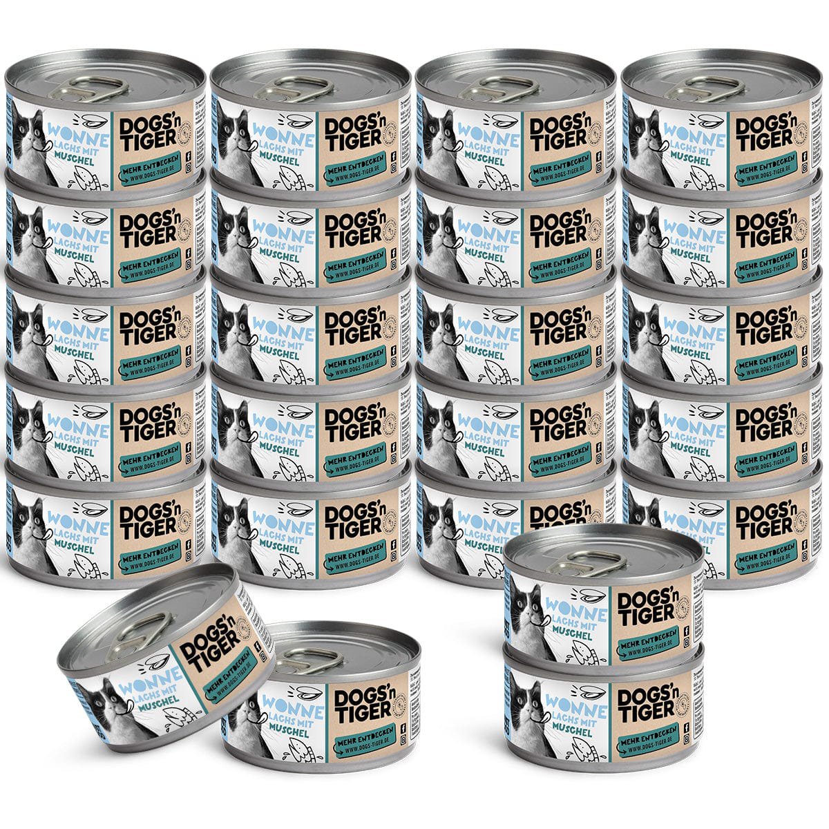 Dogs’n Tiger Adult, Premium Katzenfutter, Wonne, Nassfutter, Getreidefrei, Lachs & Muscheln Dogs'n Tiger