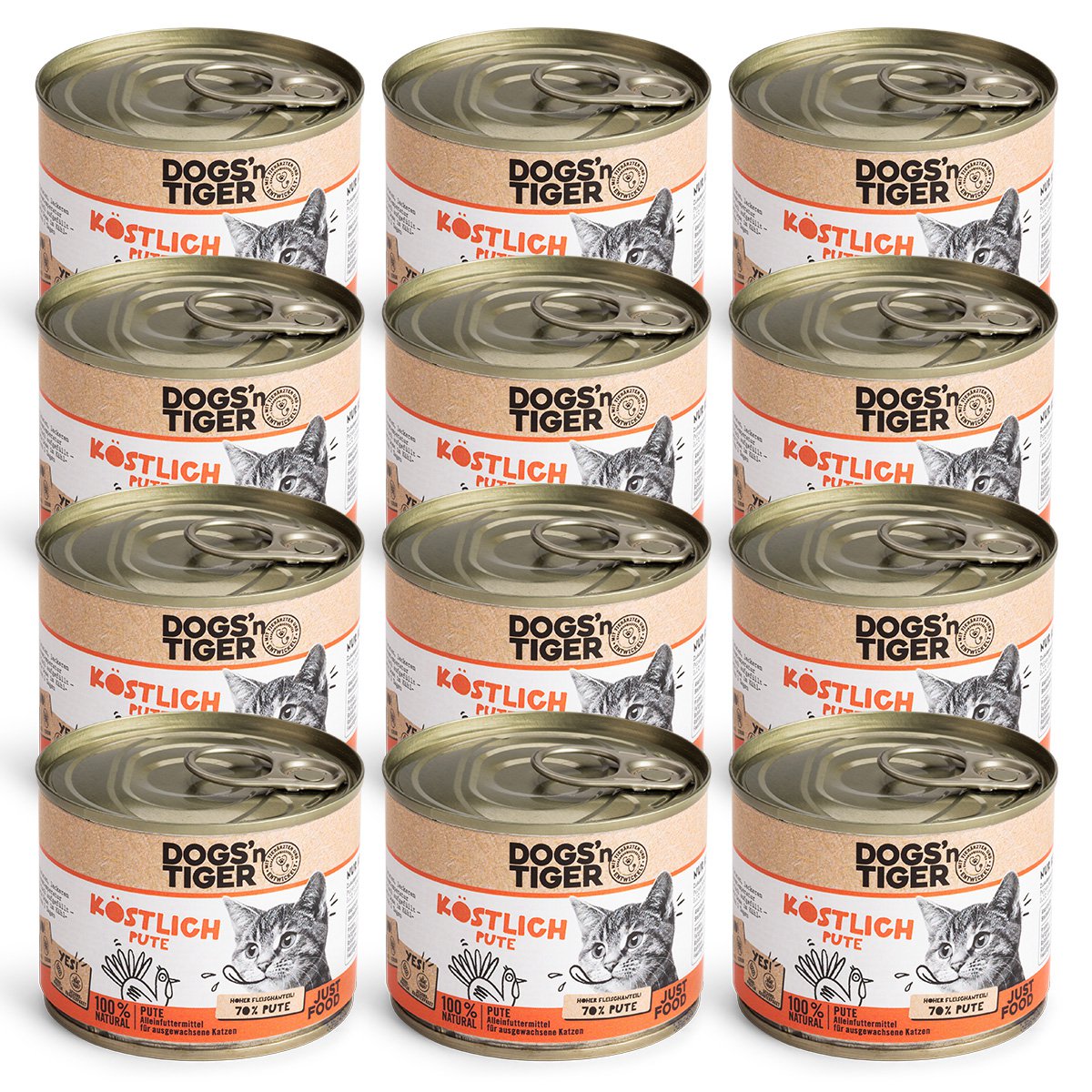 Dogs’n Tiger Adult Premium, Katzenfutter, Köstlich, Nassfutter, Getreidefrei, Pute & Leinöl Dogs'n Tiger