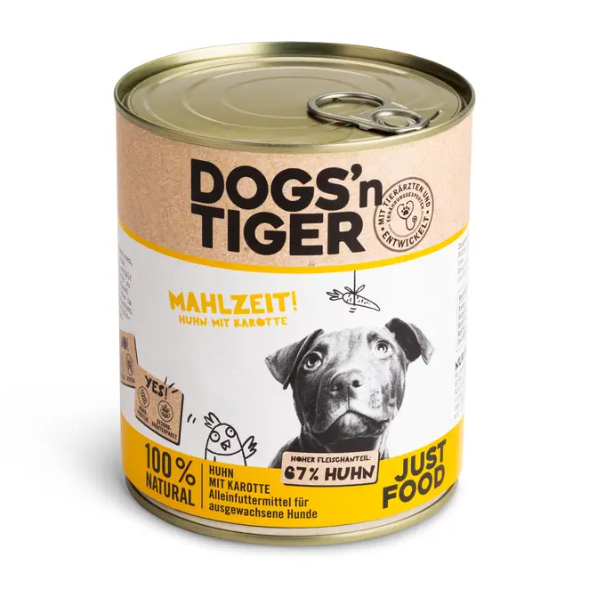 Dogs’n Tiger Adult Premium Hundefutter, Nassfutter, Getreidefrei, Mahlzeit, Huhn & Karotte Dogs'n Tiger